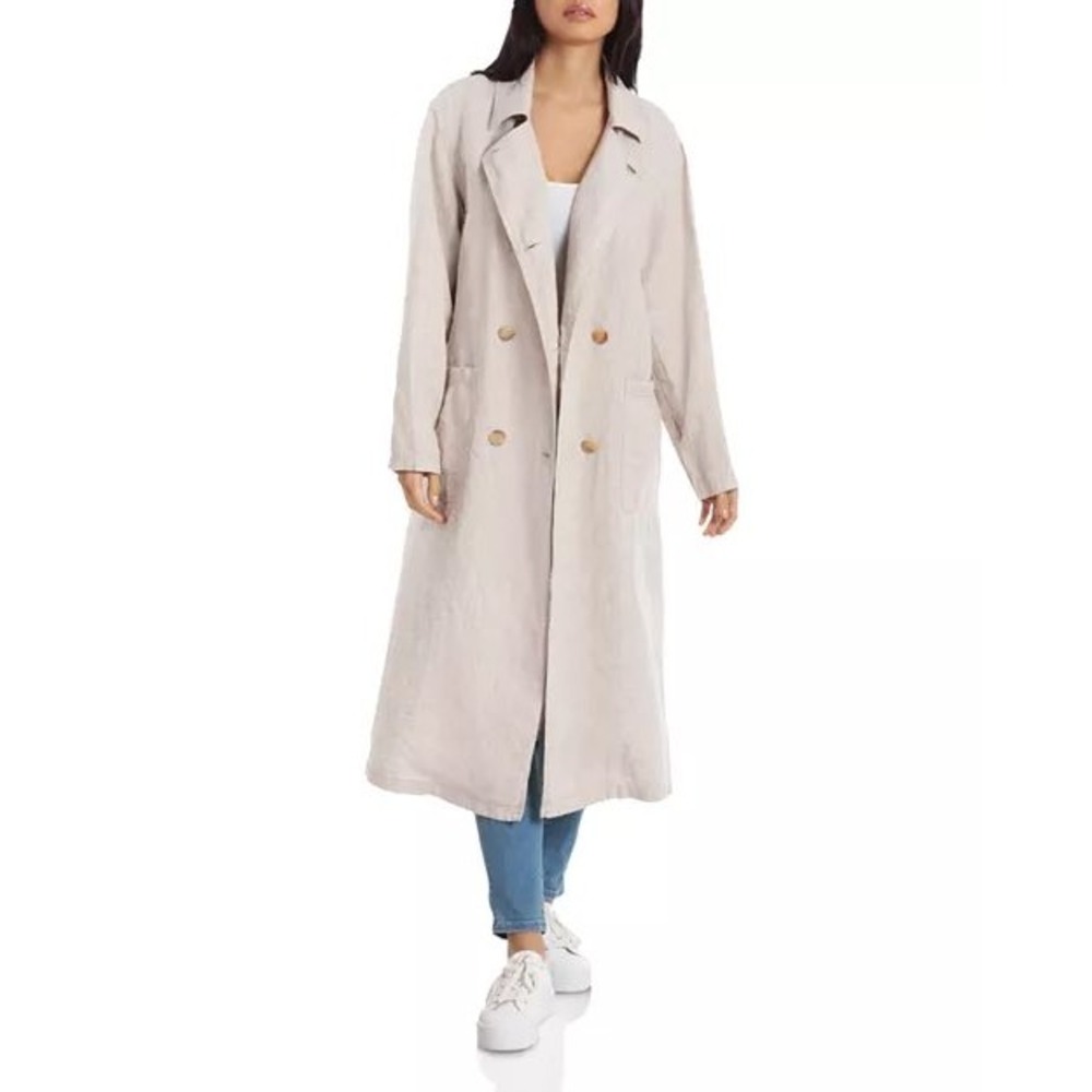 Avec Les Filles Oversized Light Tan Linen Trench Coat Sz S Linencore Neutral